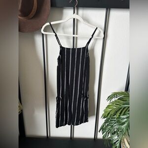 Billabong black white stripe linen blend pocket tank top tunic mini dress
